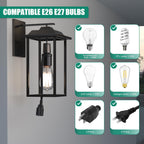 Aaeytby Light Socket Outlet Adapter, 3 in 1 Light Socket to Plug Adapter, Convert E26/E27 Bulb Socket to 3 Prong Outlet with Extension Cord, Suitable for Outdoor Porch Patio Garage 2-Pack