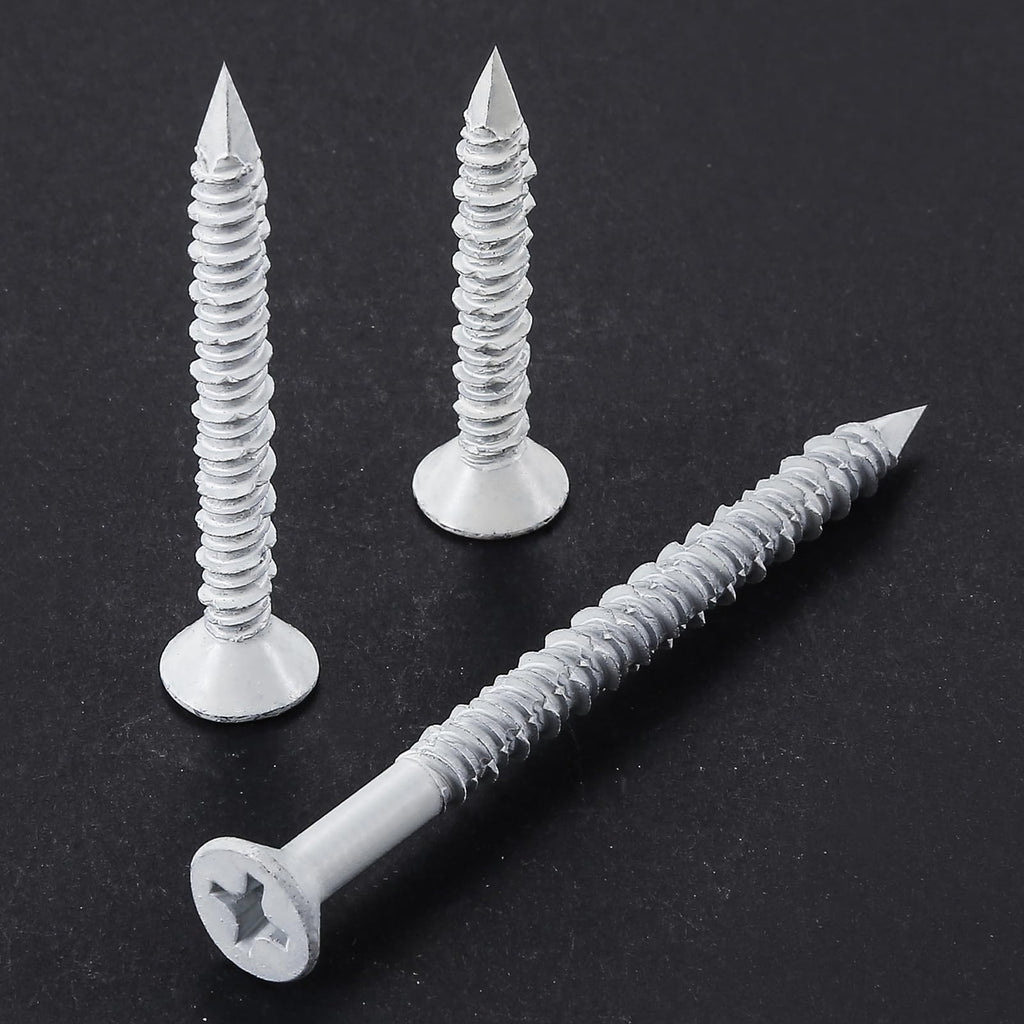 WenSilon(100 PCS) 1/4" x1-1/4 White Concrete Screw Anchor White Flat Head for Anchoring to Masonry, Block or Brick Stucco