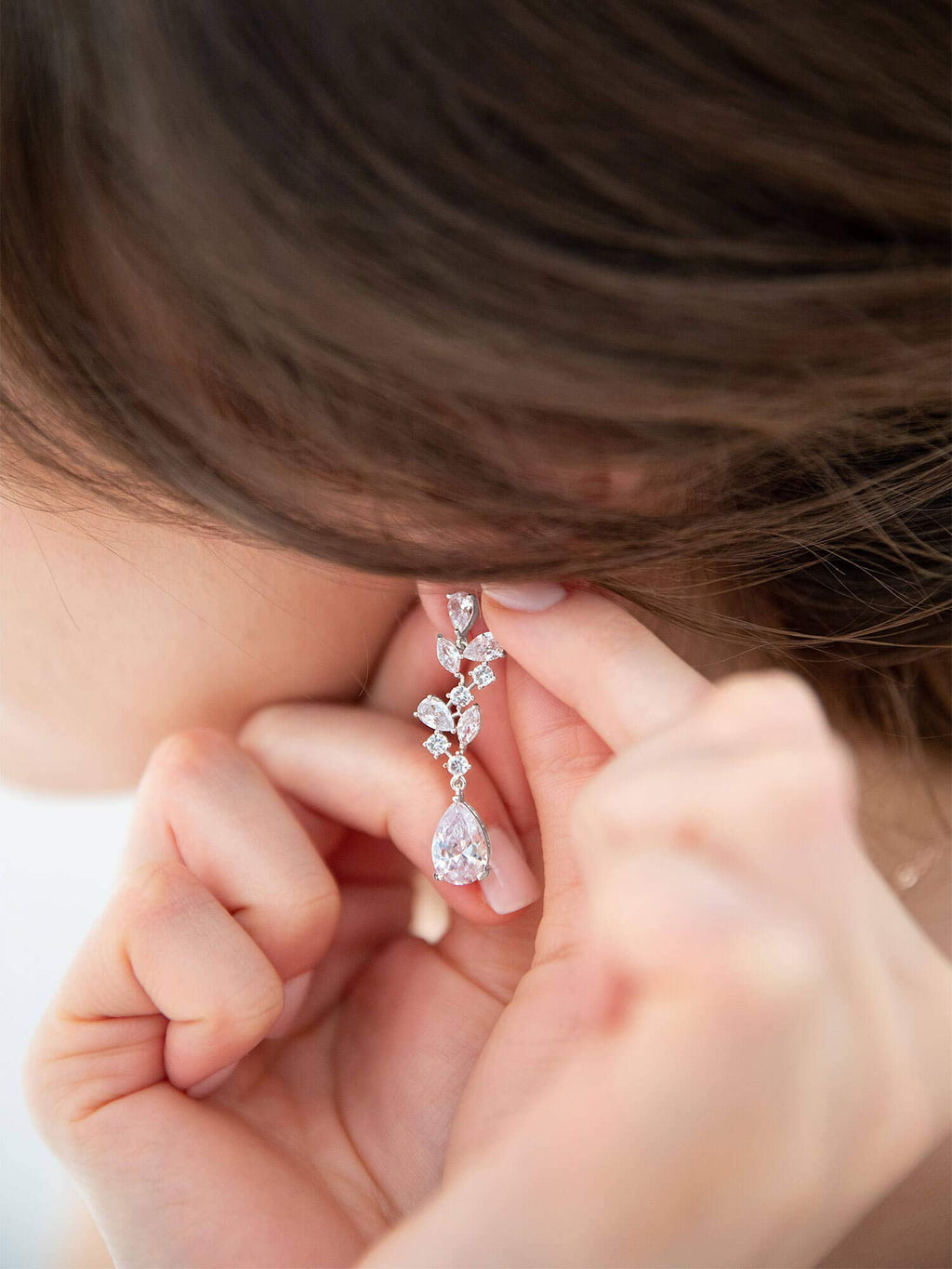SWEETV Bridal Wedding Earrings for Brides Bridesmaides-Marquise Teardrop Earrings for Women, Cubic Zirconia Drop and Dangle Earrings for Prom or Pageant,Jewelry, Silver