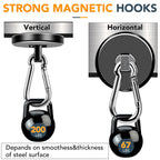 MIKEDE Strong Magnetic Hooks Heavy Duty, 200LBS+ Black Swivel Neodymium Magnets with Carabiner Hook, Hooks for Hanging, Curtain - 4 Pack