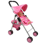 The New York Doll Collection My First Doll Stroller with Basket, Foldable Doll Stroller (Pink Quilted)