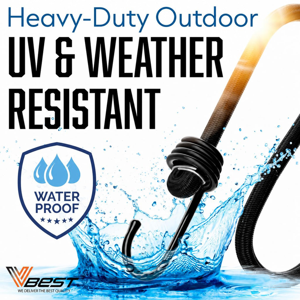 VBEST 6 Piece Strong Bungee Cords with Hooks 36 Inch - Heavy Duty Outdoor Black Bungy Straps with Metal Hooks - 3ftt Bungie Chords Set UV & Weather Resistant