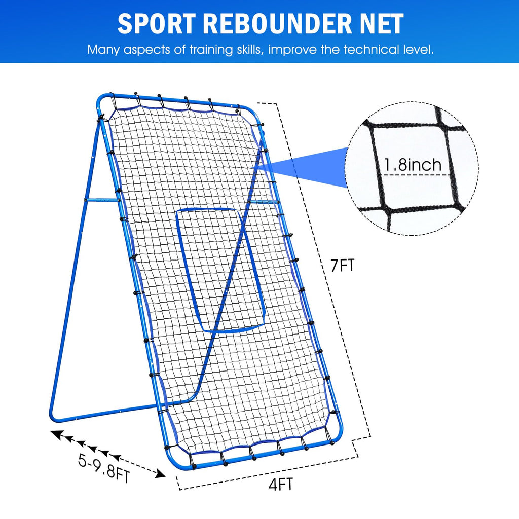 7x4FT Volleyball Rebounder Net Pro, Baseball Softball Rebound Pitch Back Net, Adjustable Angle Lacrosse Bounce Back Practice Equipment, Easy Quick Setup, Ideal for Outdoor and Backyard Training