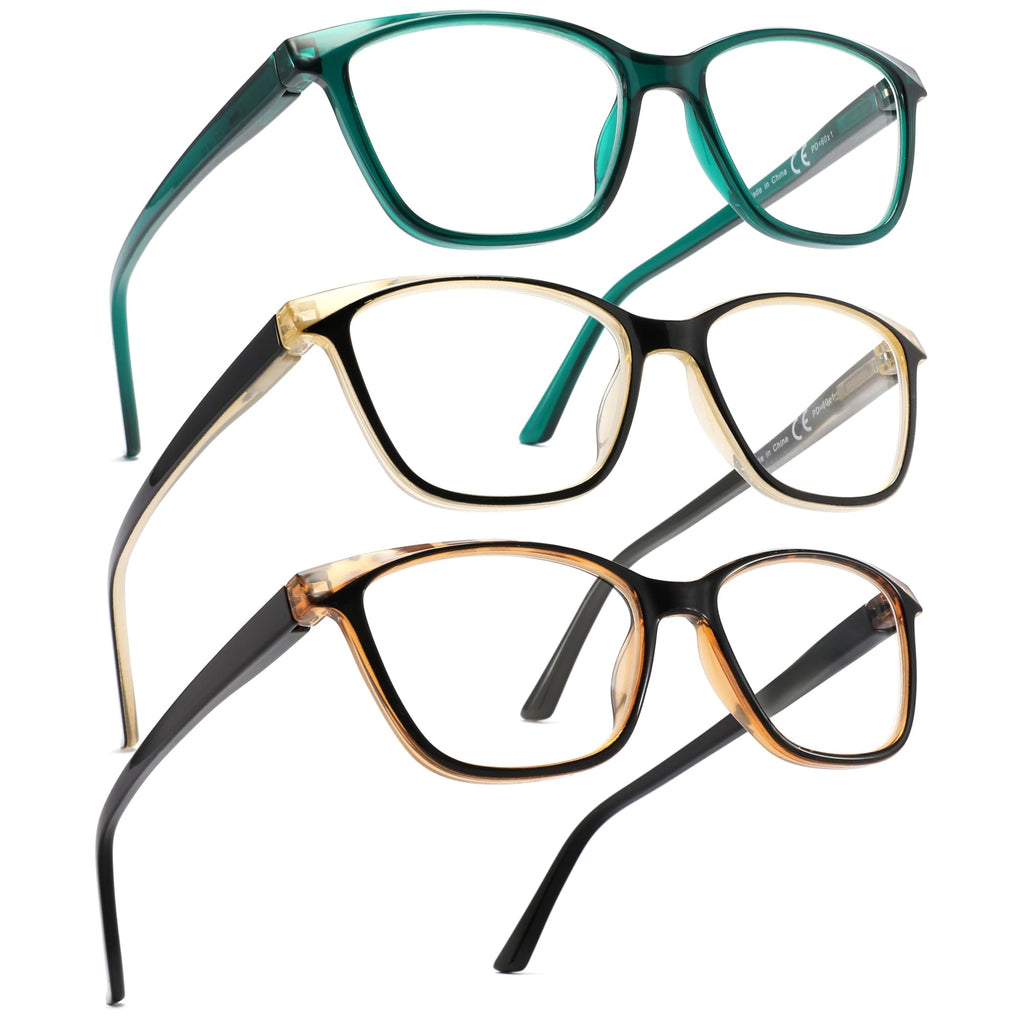 STARTONYOU Reading Glasses for Women, 3-Pack Blue Light Computer Eyeglasses, Cat-Eye Fashion Full Frame with Spring Hinge Ladies Readers +1.5diopter