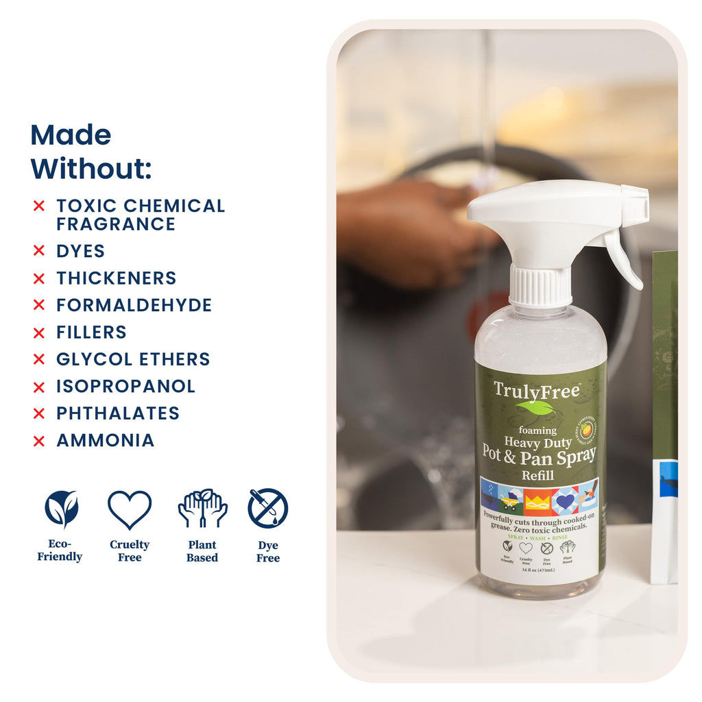 Truly Free Heavy Duty Pot & Pan Spray | Non Toxic Powerful Grease Remover, Multi-Purpose Kitchen Oven Cleaner Spray Degreaser for Stove Top, Grill Citrus Scent | Includes 1 Empty Bottle & 2 Refill