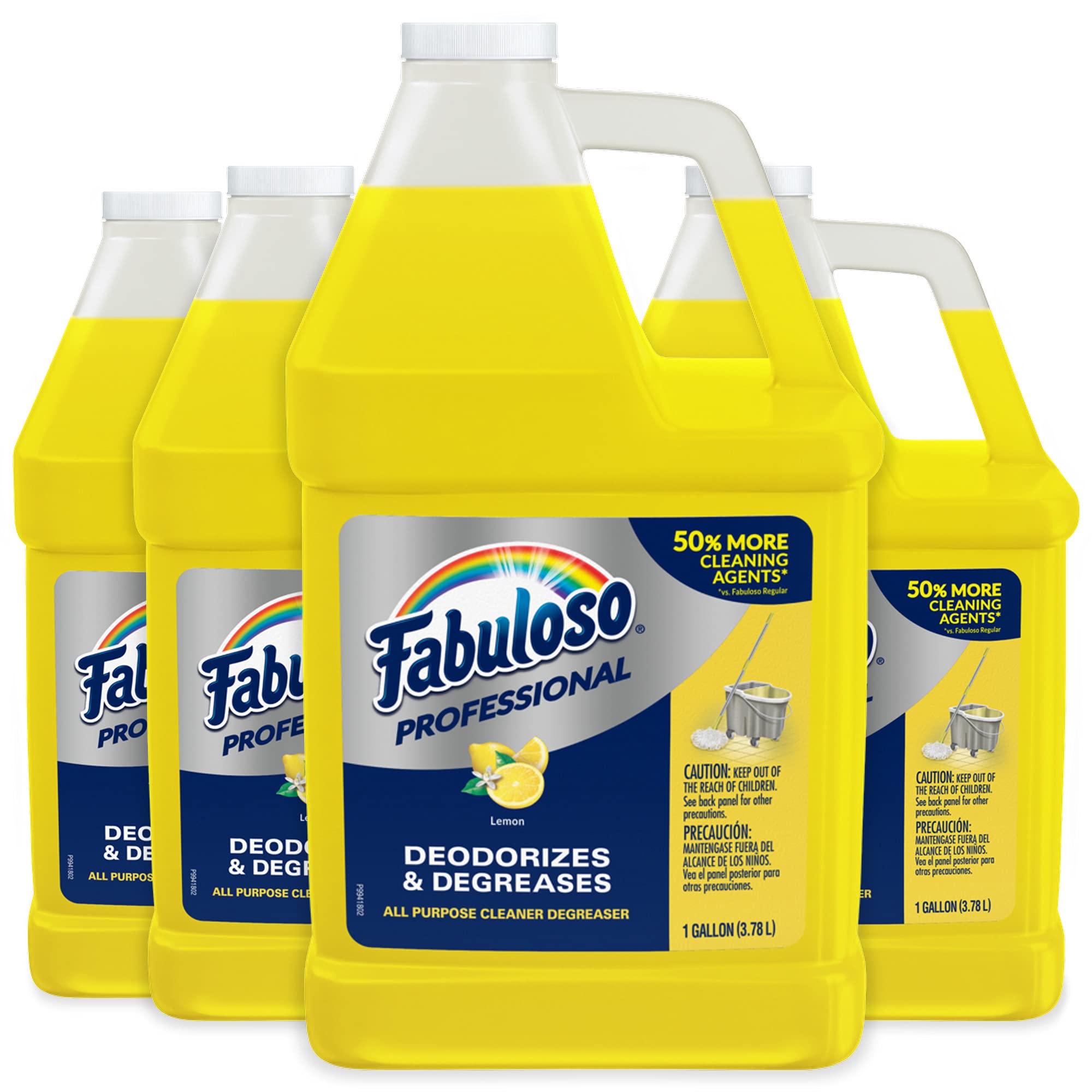 FABULOSO Professional All Purpose Cleaner & Degreaser, Lemon, Concentrated Formula, Bathroom Cleaner, Toilet Cleaner, Floor Cleaner, 4 Gallons Total (128oz | Case of 4)