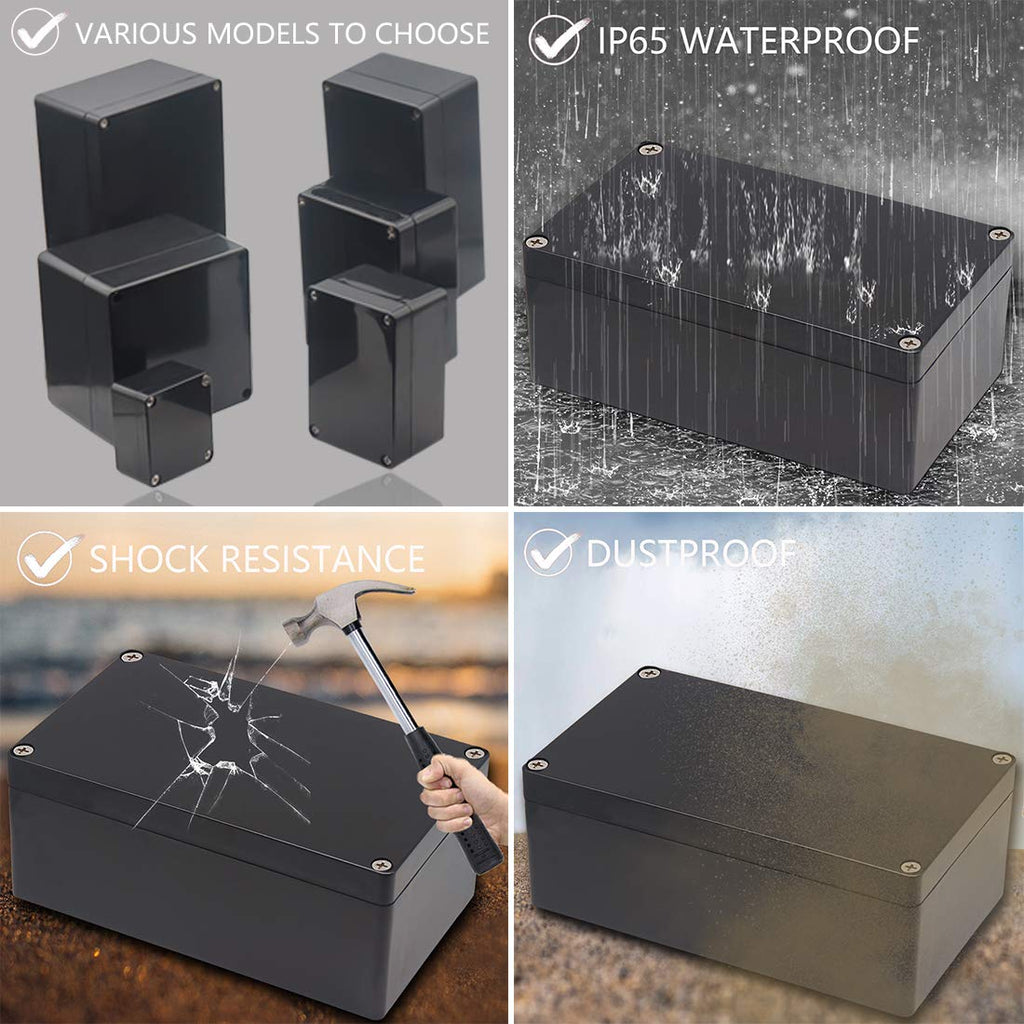 Junction Box, Zulkit Project Box IP65 Waterproof Outdoor Box ABS Plastic Electrical Boxes Electronic Enclosure Black 7.9 x 4.7 x 2.2 inch(200 x 120 x 56 mm)(Pack of 2)