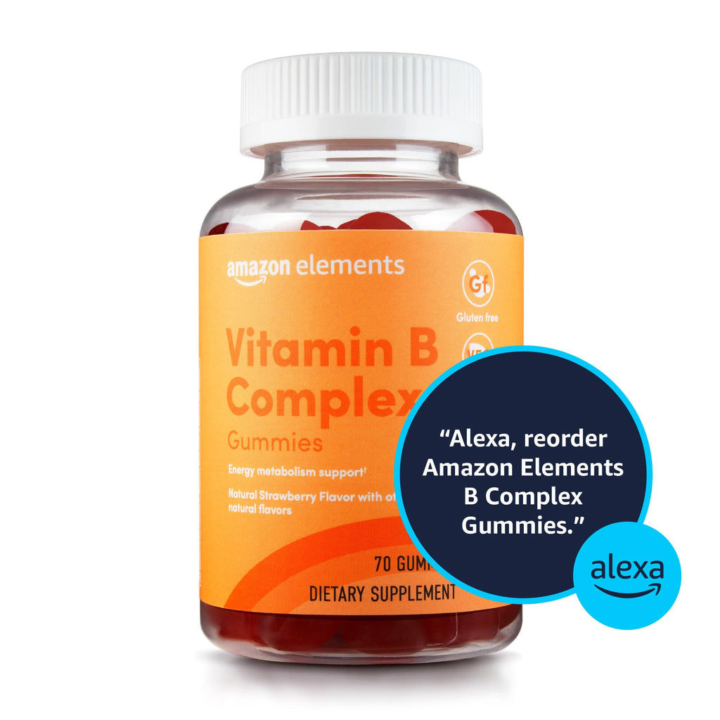 Amazon Elements - B-Complex, Supports Immune and Normal Energy Metabolism, 70-Day Supply, Vegan, Adult, Non-GMO (Previously Revly), 70 Gummies (Pack of 2)