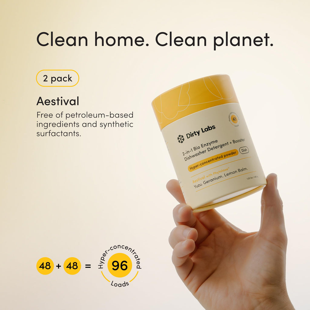Dirty Labs | Dishwasher Detergent and Booster | Aestival Scent | 96 Loads (2 lbs) | Ultra Clean, Spot Free, Quick Wash Optimized | Hyper Concentrated