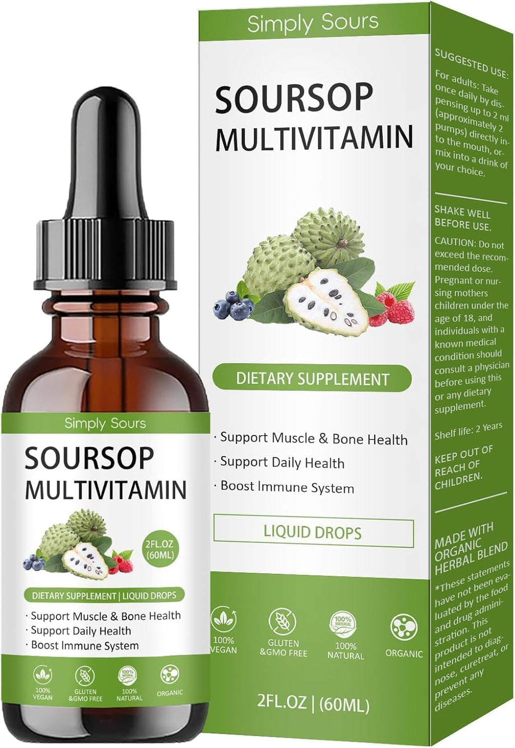 Simply Sours Soursop Graviola Liquid Dietary Supplement, 2 fl oz (60 mL)