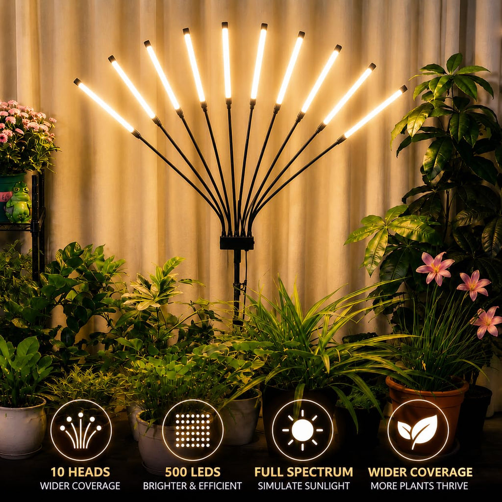 Grow Lights for Indoor Plants [ 10 in1 ] 500 LEDs, Full Spectrum Grow Light for Indoor Growing with Tripod Stand, Auto On/Off Timing 4/8/12H, Plant Grow Lights Indoor.