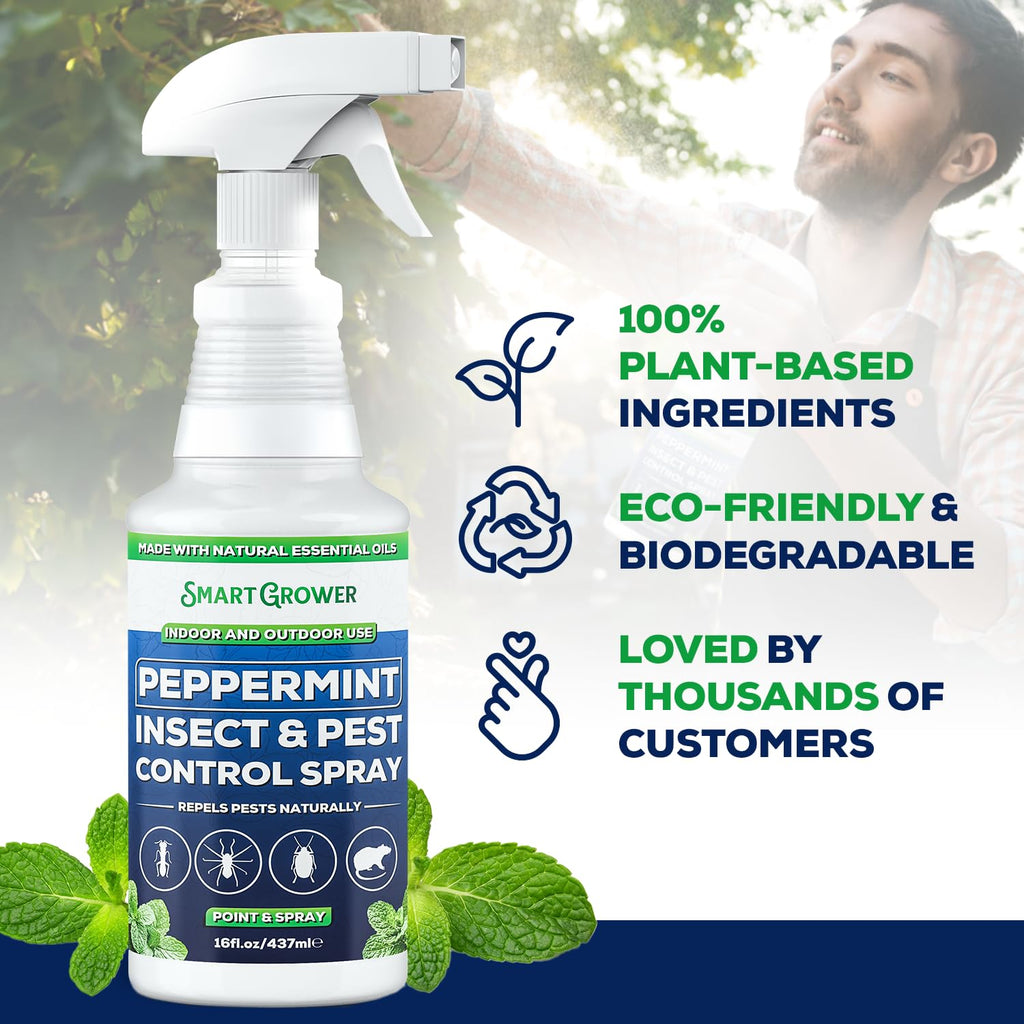 Peppermint Oil Spray for Insects, Pests, Rodents, Mice, Bugs, Spiders, Ants & Wasps - All Natural Pest Control Repellent for Home, Indoor, Outdoor, Garden, Maximum Strength, Ready-to-Use, 16 FL OZ