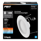 Feit Electric LED Recessed Downlight, 120W Equivalent, 5/6 Inch Retrofit Kit, Dimmable, 2000 Lumens, 90+ CRI, 22W, Adjustable Color Temperature, High Ceilings & Large Spaces Downlight, LEDR56XHO/6WYCA