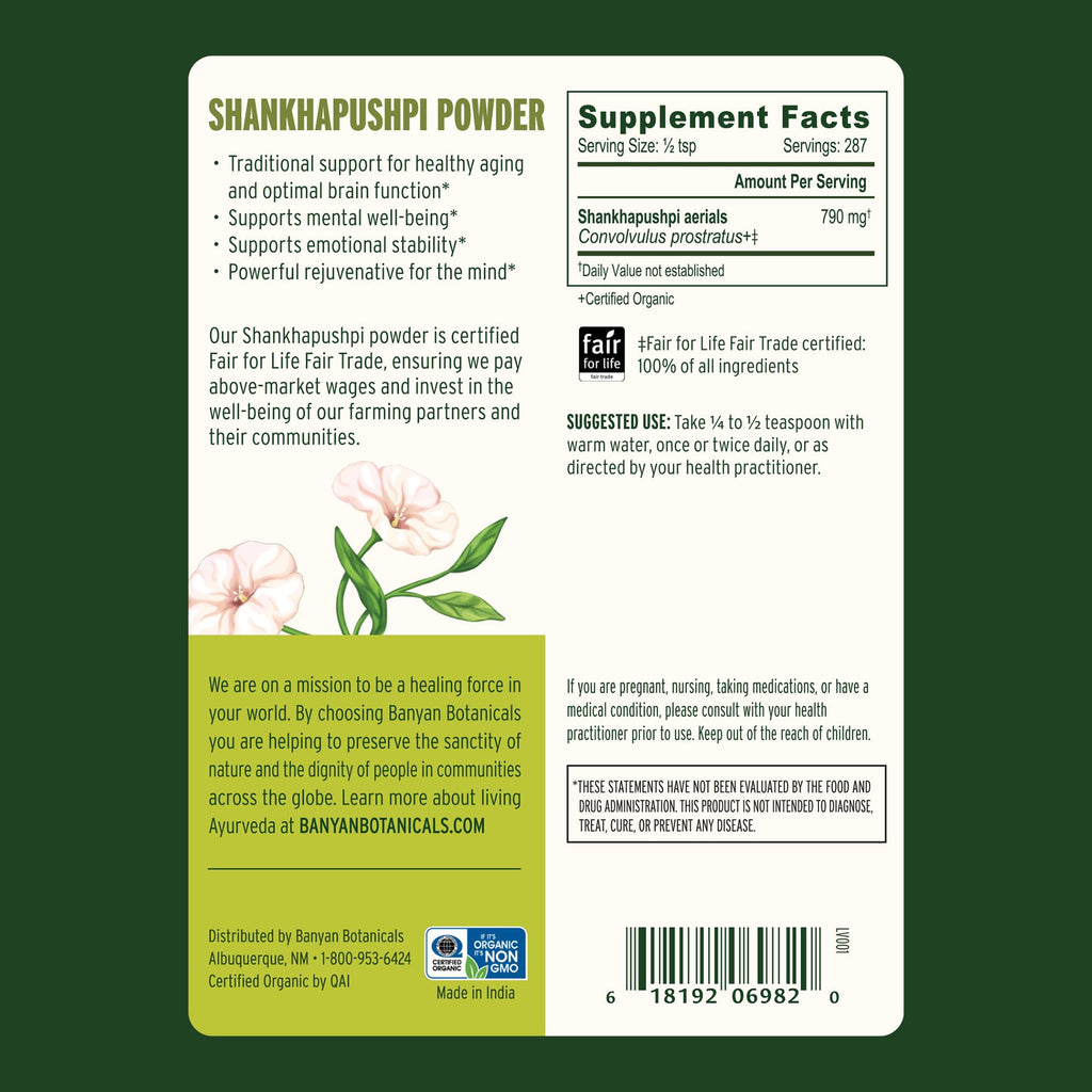 Banyan Botanicals Shankhapushpi Powder – Organic Shankhapushpi (Convolvulus Prostratus) – Nootropic Herb that Promotes Stability and Calm* – ½ lb. – Non-GMO Sustainably Sourced Vegan