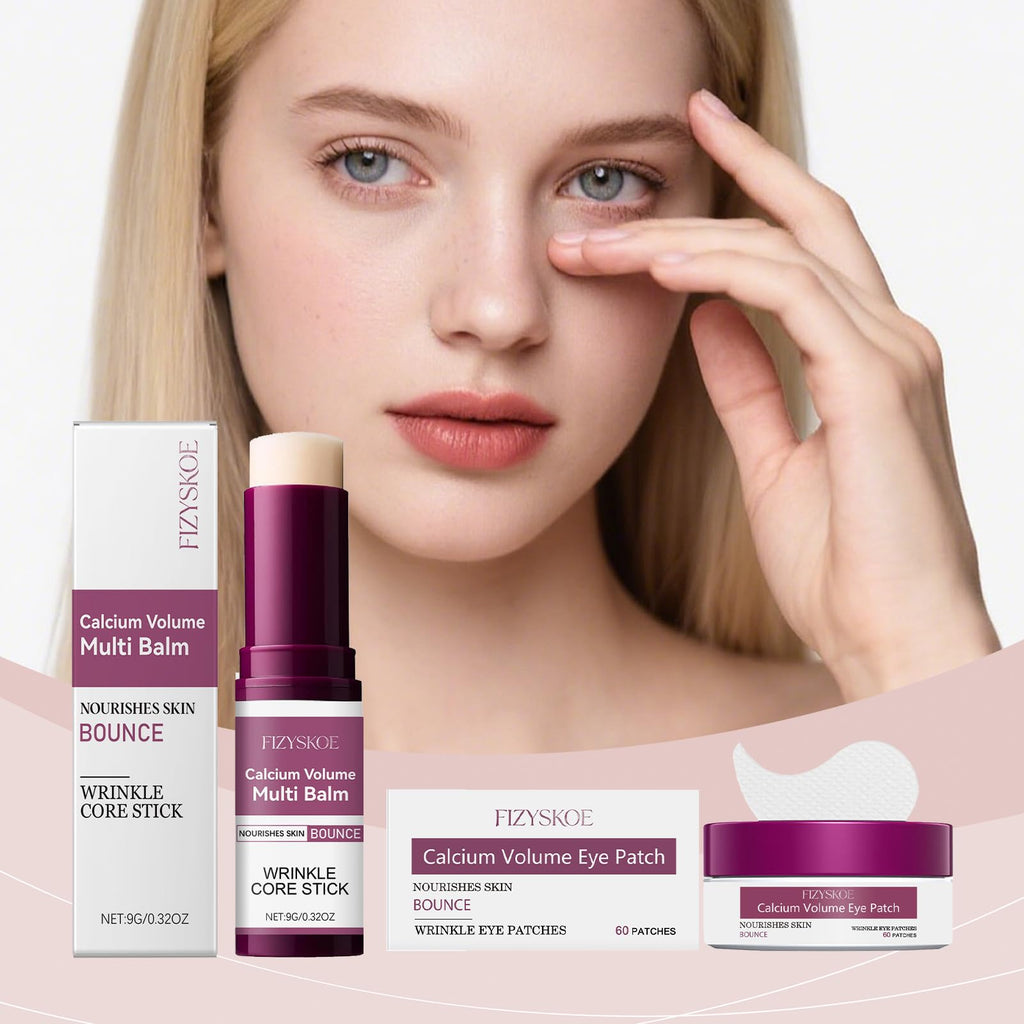FIZYSKOE Eye Care Duo Set, Calcium Multi Balm Stick & Hydrogel Under Eye Patches 60ea (30 Pairs),Hydrating, Firming Skin, for Eye Treatment Skin Care Set (Balm Stick + Eye Patches)