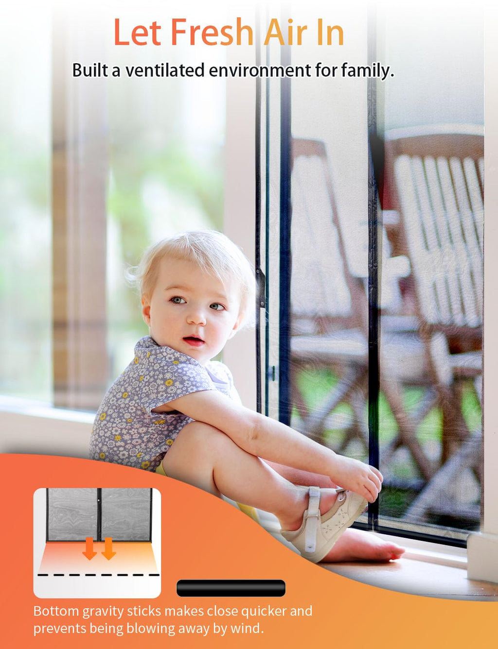 FEGO Magnetic Screen Door Fit Door Size:32"x82", Screen Itself Size 34"x83", Enjoy Breeze, Hands Free Entry, Reinforced Fiberglass Mesh Anti-Tearing, Pet & Kid Friendly, Strong Magnets for Patio/Front