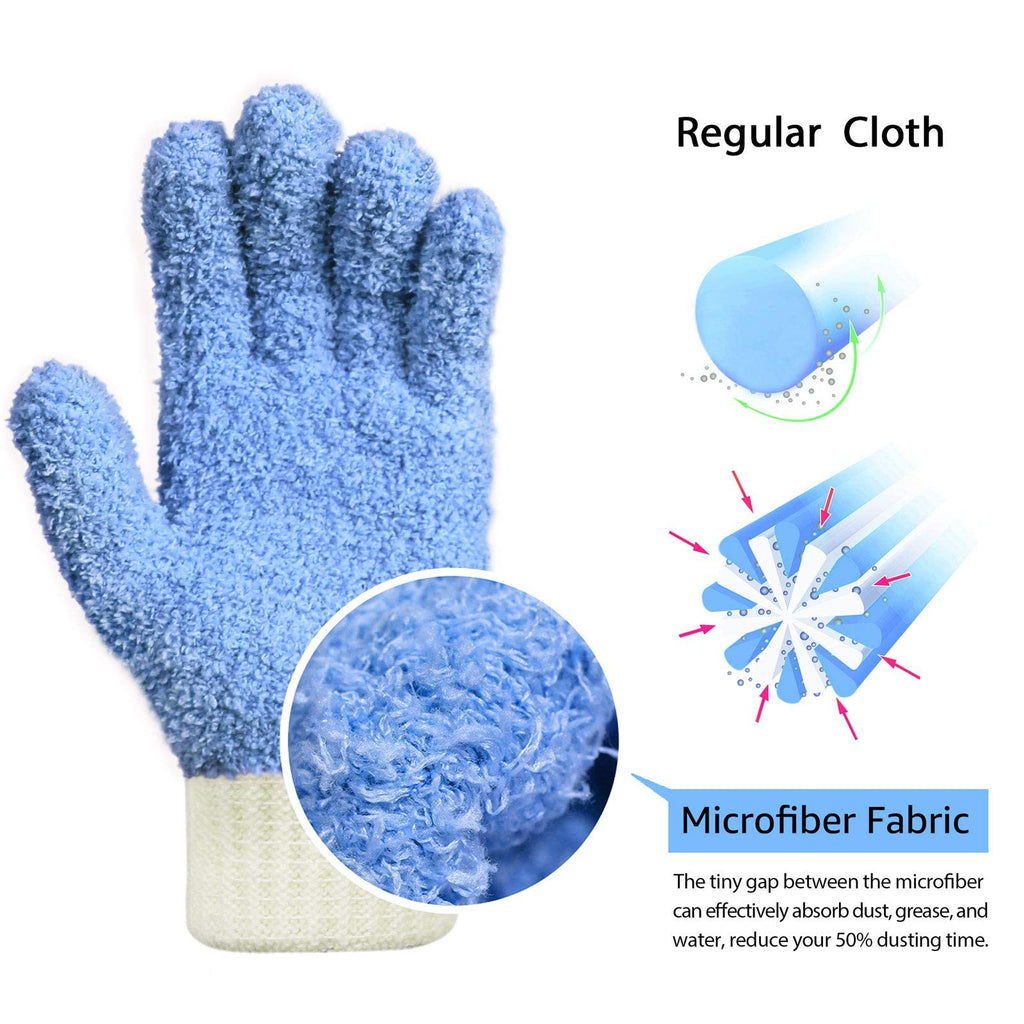 MIG4U 3 Pairs Microfiber Dusting Gloves, House Cleaning Glove for Blinds, Plants, Windows, Shutters, Furniture, Car Interior, Reusable Lint-Free Mitt, S/M