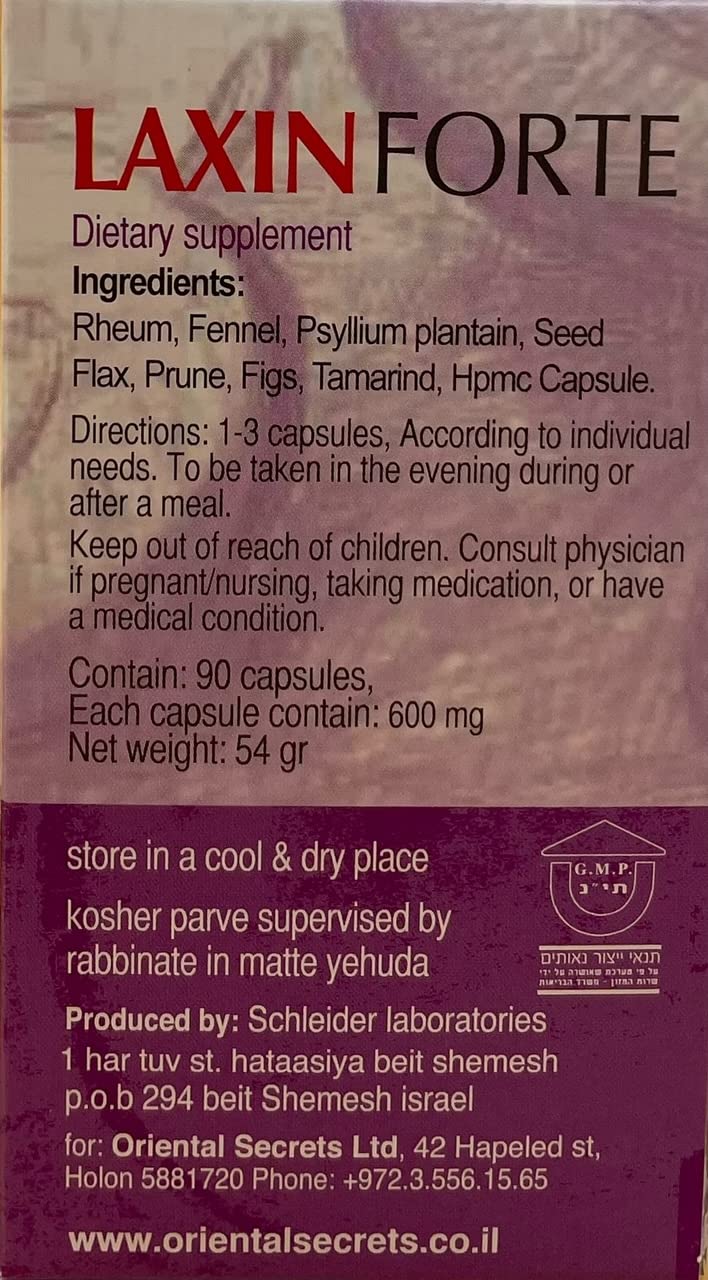Laxin Forte 180 Capsules of Kosher Regular Bowel Movment Oriental Secrets