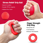 FitBeast Hand Grip Strengthener Workout Kit (5 Pack), 2 Forearm Grip Adjustable Resistance Hand Gripper, Finger Stretcher, Grip Ring & Stress Relief Grip Ball for Athletes, Crimson