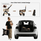 Foldable Dog Stroller Portable Compact Pet Stroller for Small Medium Dogs Cats Up to 35lbs One Click Folding Large Cat Carriage with Adjustable Canopy, Storage Basket - Khaki