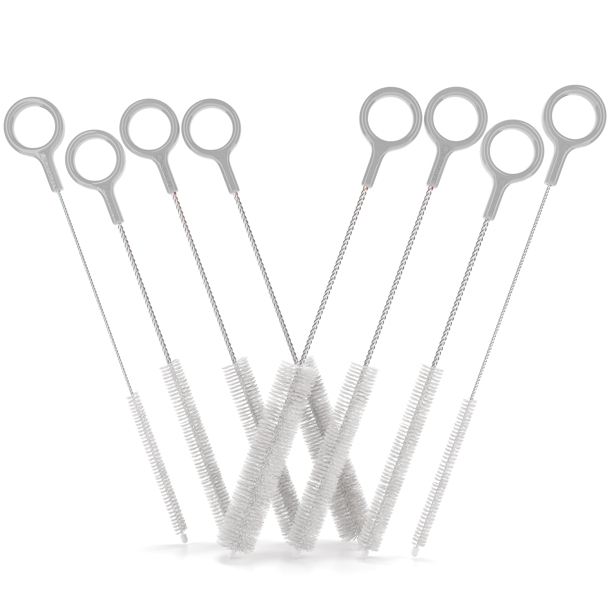 Buenalife Heavy Duty Cleaning Brushes Set of 8 - Extra Long Straw Cleaners for Metal and Plastic Reusable Drinking Straws, to Clean Small Spaces, Sippy Cups, Water Bottles - Sturdy Hard Brush Bristles
