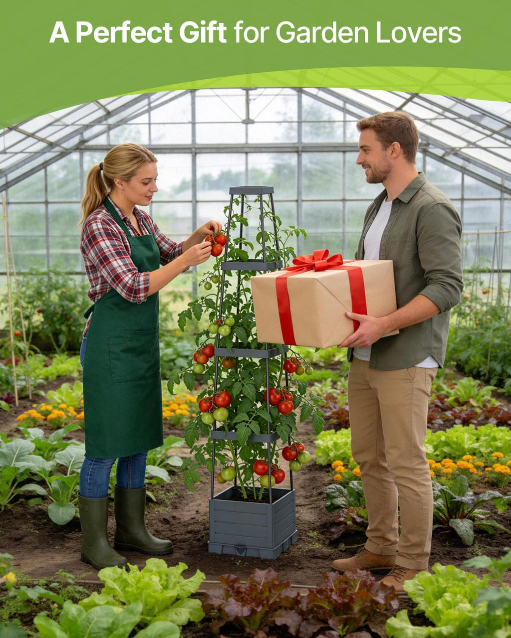 Suteck Raised Garden Bed with Trellis, 2PK Self-Watering Tomato Planter Box