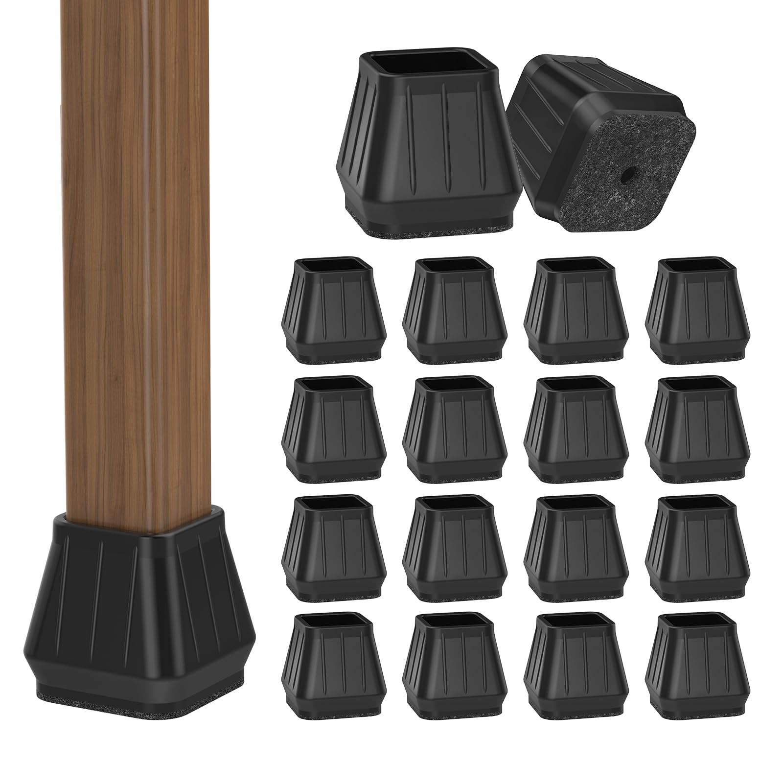 24PCS Square Chair Leg Floor Protectors for Hardwood Floors, Thicken Rubber Chair Leg Cap Covers, Non Slip Furniture Leg Pads to Protect Wood Tile Floors from Scratches and Reduce Noise