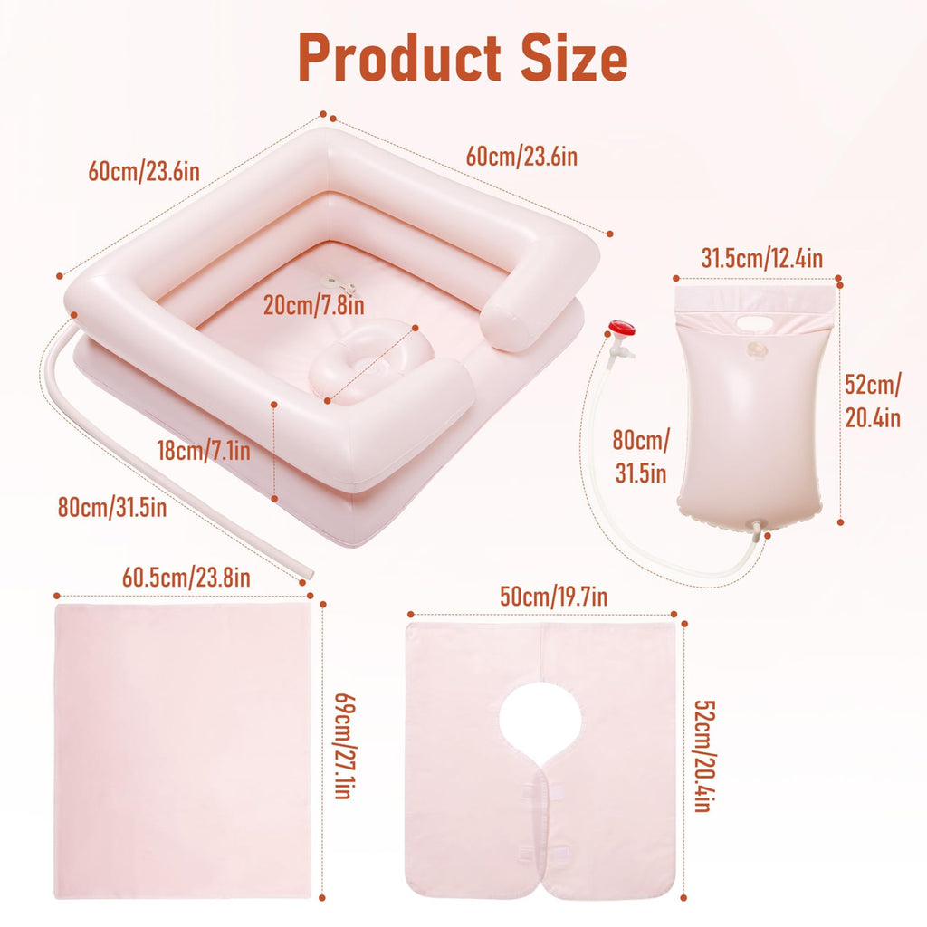 Inflatable Bedside Shampoo Set with Water Bag and Waterproof Shawl. Wash Hair in Bed for Children, the Elderly, Pregnant Women, Post-surgery or Bedridden Patients. Water Bag Capacity 2.1 Gallons (8L)