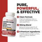 Immortal Herbs Cayenne Pepper Capsules w/Garlic, Ginger, Hawthorn, Turmeric, Cinnamon, Beet Root and Black Pepper Extract, 150 Cayenne Capsules, Non-GMO & Gluten Free Capsaicin Supplement