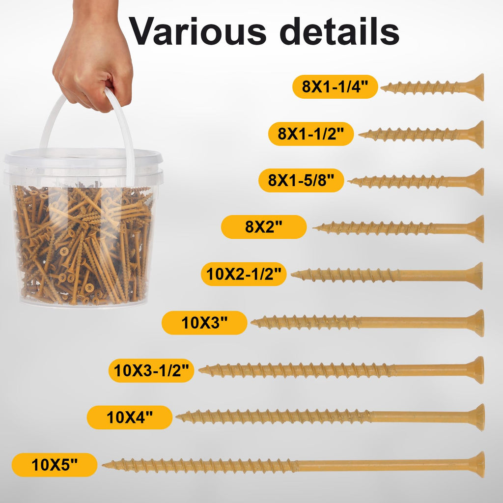 Bobibbi Wood Screws #8 x 1-1/4’’, T25 Star Torx Drive Flat Head Deck Screws, Tan, 194Pcs (1lb)
