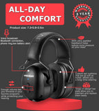 PROHEAR 037 Bluetooth 6.0 Hearing Protection Headphones with Rechargeable 1500mAh Battery, 30dB SNR Safety Noise Reduction Ear Muffs with 120H Playtime for Mowing, Workshops, Snowblowing - Orange