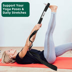 Abiarst Stretching Strap Yoga Straps for Physical Therapy, 10 Loops Non-Elastic Stretch Band for Pilates, Flexibility, Exercise and Gymnastics (2-Pack (Black+Green))