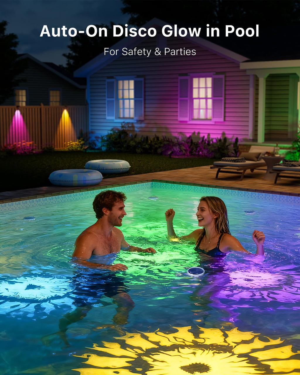 4 Pack Solar Floating RGB Pool Lights with Remote Waterproof for Underwater Vibrant Patterns Lighting, Auto-on Disco Glow in Pool for Party, Works in Outside In-ground Pools, Hot Tubs, Garden Ponds