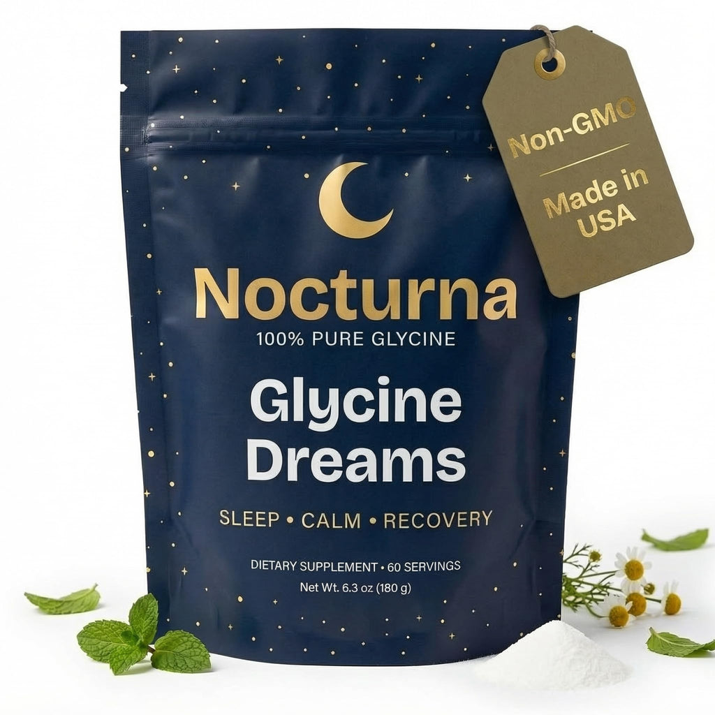 Nocturna Glycine Supplement – 100% Pure 3g Glycine Powder for Sleep, Calm & Recovery – USA Made Sleep Aid for Men & Women – Non-GMO & Completely Natural - 6.3Oz for 60 Servings