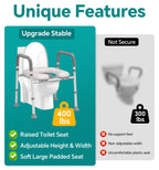 Soundfuse Toilet Seat Risers for Seniors, Raised Toilet Seat with Handles, Adjustable Height & Width, Cozy Padded 400lb Elevated Toilet Seat, Fit Any Toilet