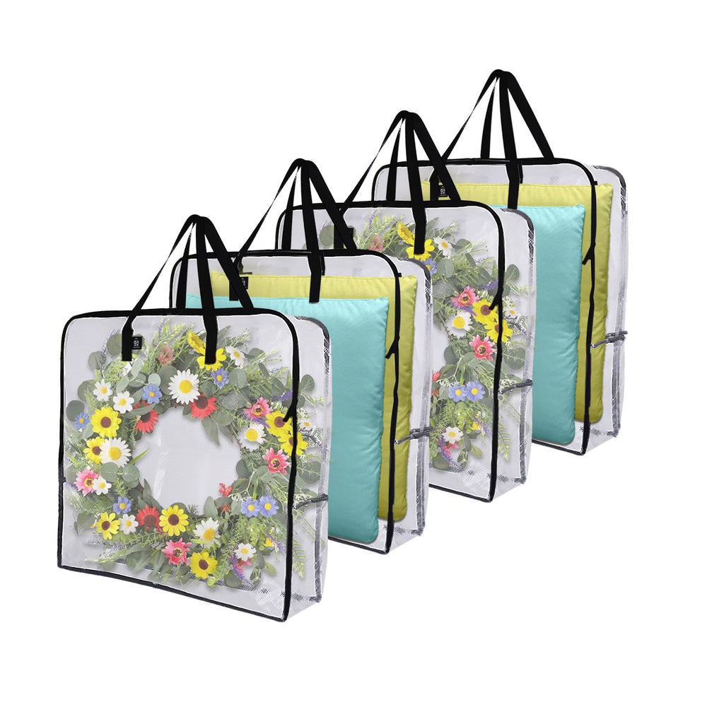 VENO 4 Pack Summer Wreath Storage Bag, Spring, Christmas Decoration Garland Container, 30 Inch Clear Door Wreath Organizers, Moving Boxes, Packing Supplies for College (Square - 4 Pack)