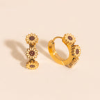Oh Clementine 3D Sunflower Huggie Hoop Adjustable Clasp Earrings for Women- 316L Stainless Steel with 18k PVD Gold Coating
