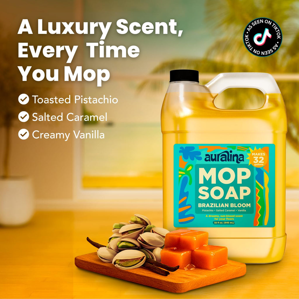 Auralina Luxury Mop Soap for Floor Cleaning - Highly Scented Brazilian Waves Concentrated Formula - Best Smelling Floor Cleaner for Mopping Tile, Wood & Laminate - R&W - No Residue, Pet Safe (32oz)