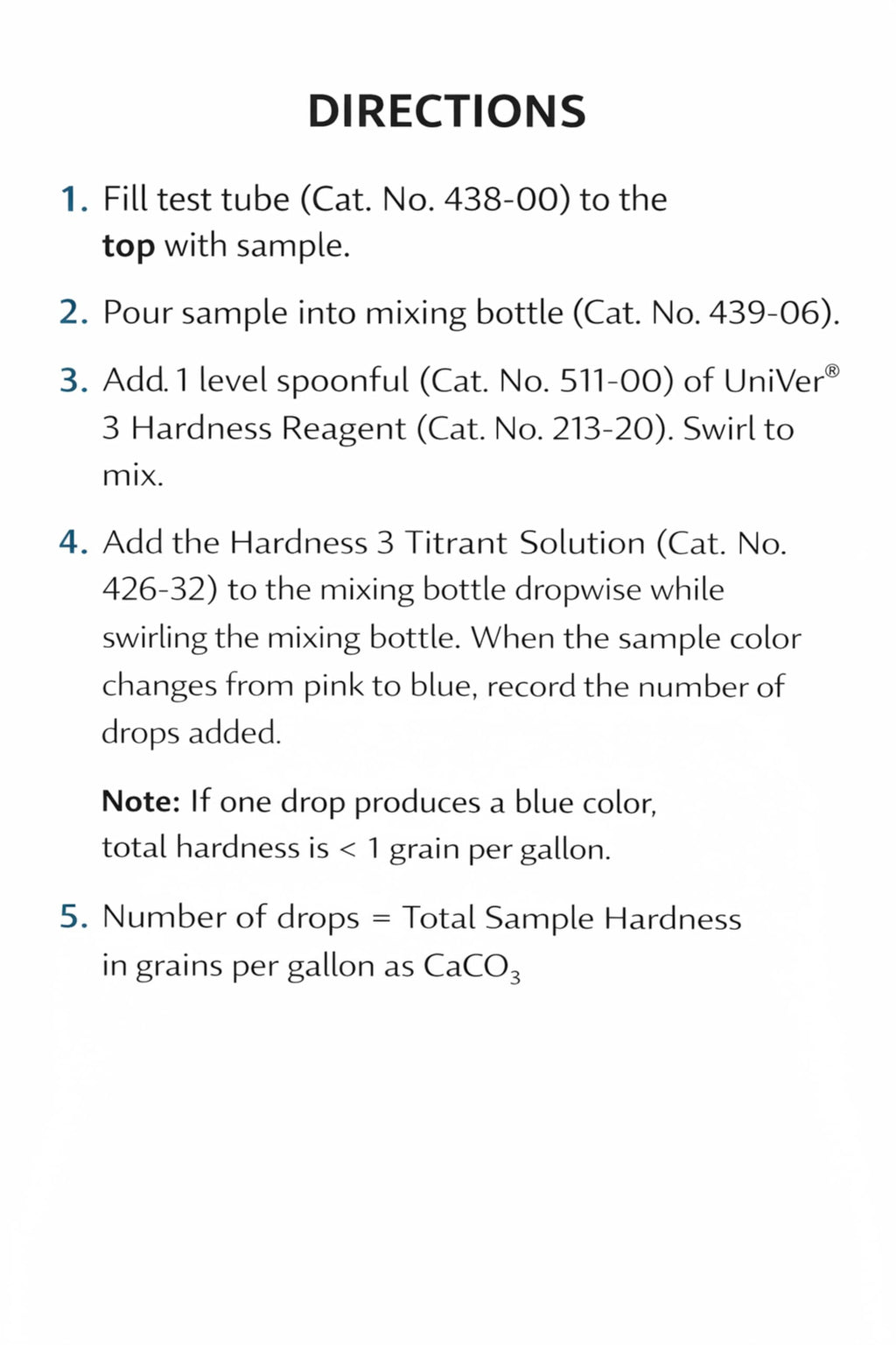 Hach Total Hardness Test Kit, Model 5-B, Water Analysis Kit for Drop Count Titration, with 2 Reagents, Measuring Tube, Square Bottle & Measuring Scoop, 145300
