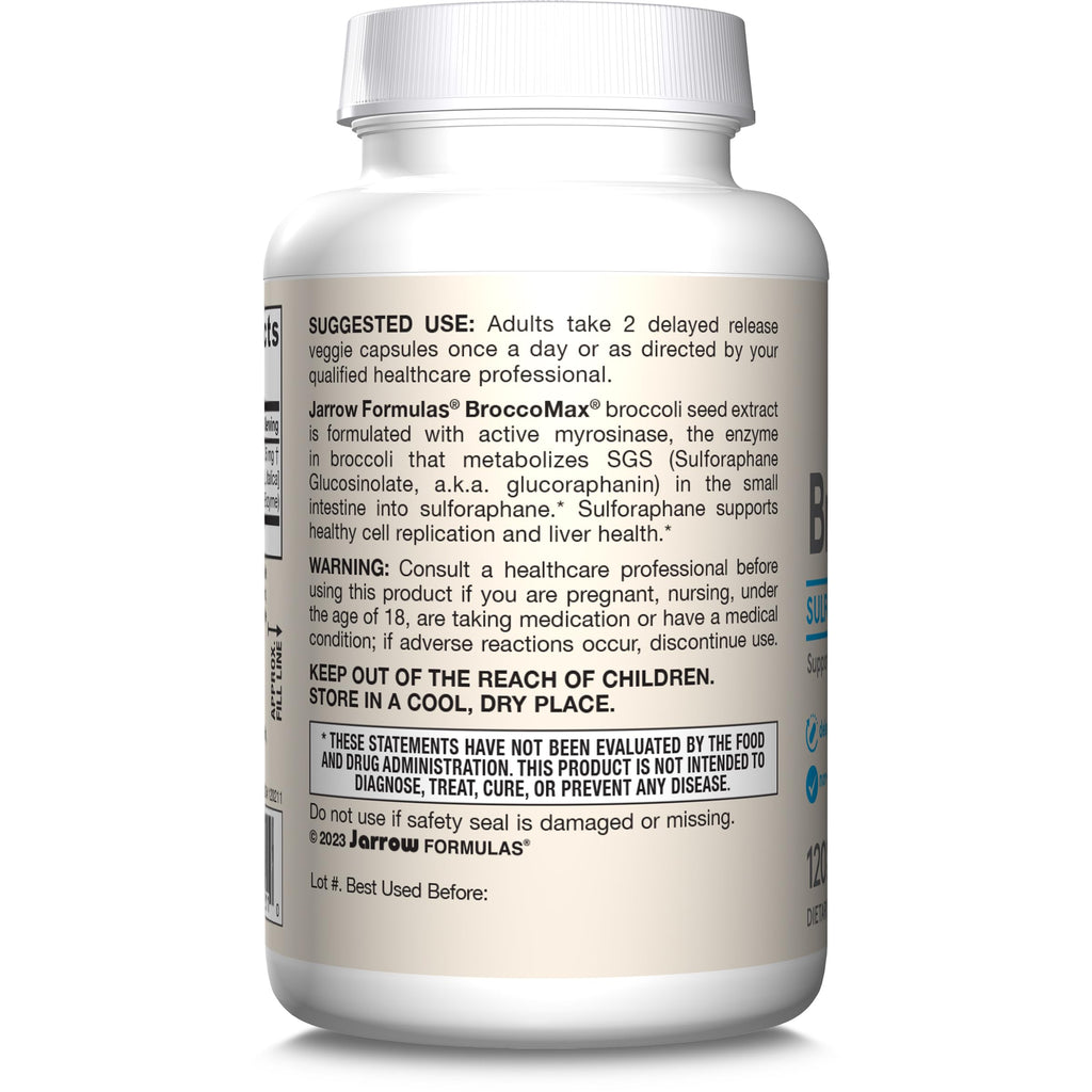 Jarrow Formulas BroccoMax Sulforaphane Generator 35 mg With Sulforaphane Glucosinolate and Myrosinase, Dietary Supplement for Liver Health Support, 120 Delayed Release Veggie Capsules, 60 Day Supply