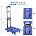SPACEKEEPER Folding Hand Truck, 500 LB Capacity Luggage Cart, Portable Folding Dolly with 6 Wheels and 2 Elastic Ropes for Luggage, Personal, Travel, Auto, Moving and Office Use, Blue