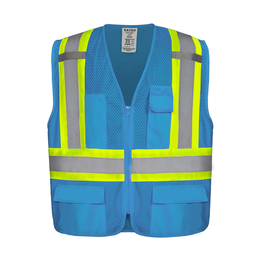 KAYGO Safety Vest with Pockets - High Visibility Reflective Vest ANSI Class 2 Construction Vest (Type R, Not FR) KG0100 (2XL, Sky Blue, 1 Pcs)