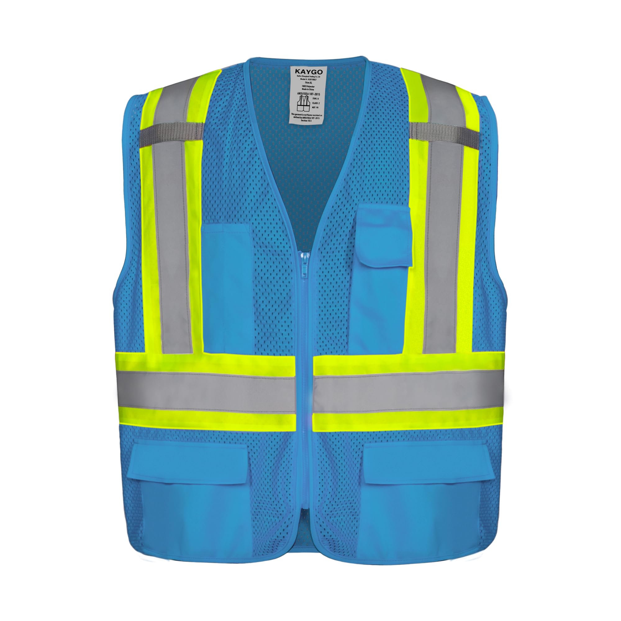 KAYGO Safety Vest with Pockets - High Visibility Reflective Vest ANSI Class 2 Construction Vest (Type R, Not FR) KG0100 (2XL, Sky Blue, 1 Pcs)