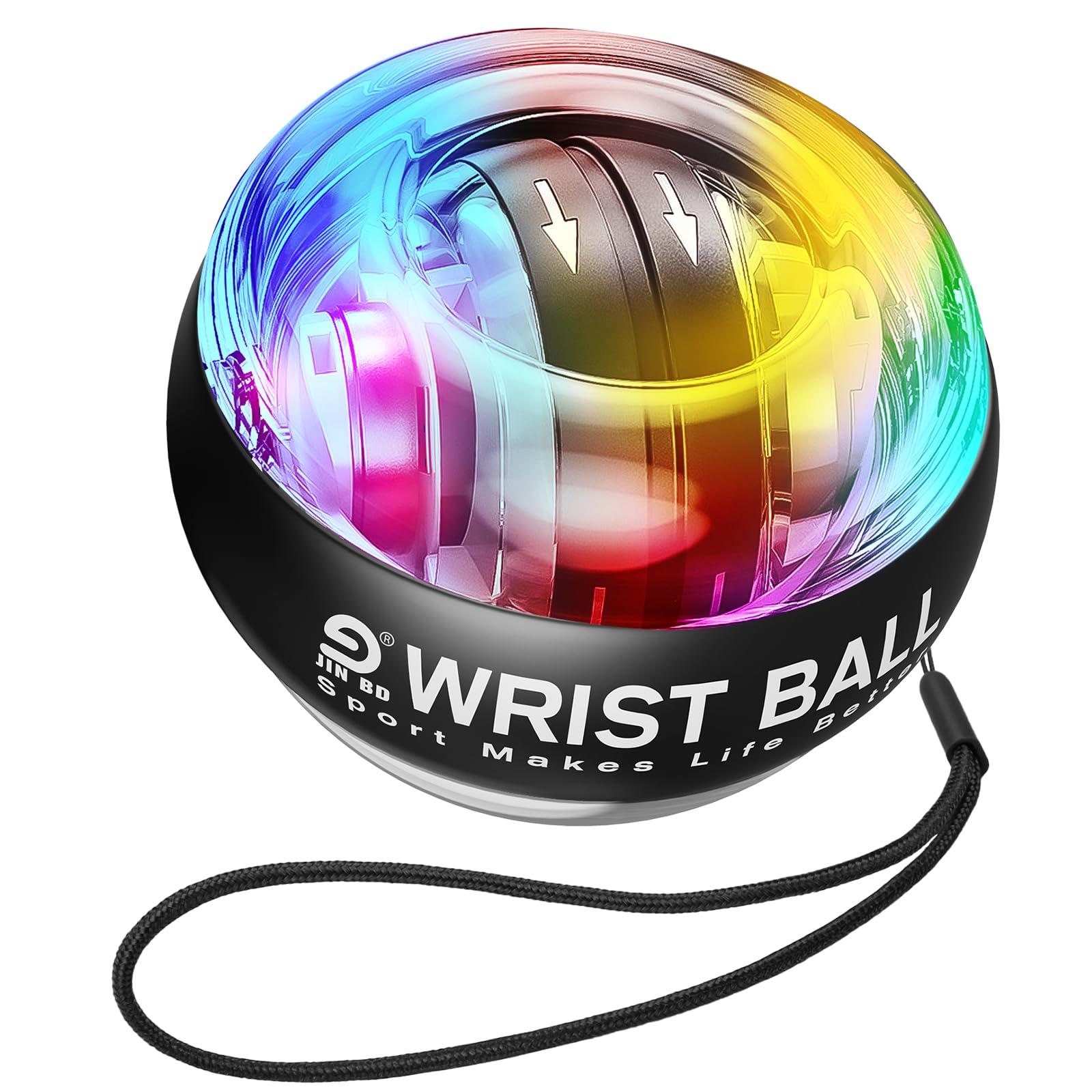 JIN BD Wrist Trainer Ball Auto-Start Wrist Strengthener Gyroscopic Forearm Exerciser Gyro Ball for Strengthen Arms, Fingers, Wrist Bones and Muscles with LED Light, Black