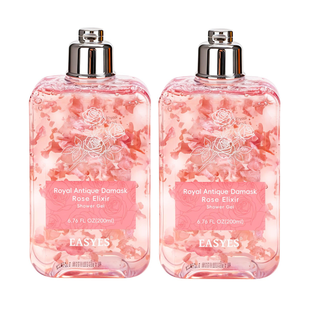 Easyes Rose Elixir Body Wash for Women – Moisturizing Shower Gel with Triple Rose Formula, Hydrating Natural Cleanser, Gentle Foaming, Multi-Oil Nourishment, 2-Pack