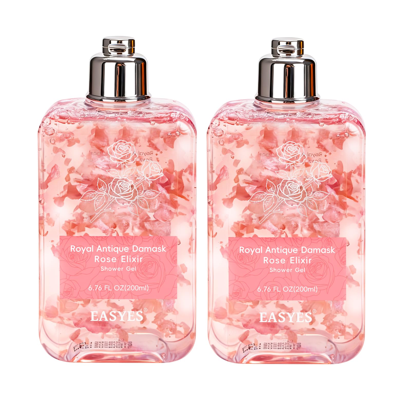Easyes Rose Elixir Body Wash for Women – Moisturizing Shower Gel with Triple Rose Formula, Hydrating Natural Cleanser, Gentle Foaming, Multi-Oil Nourishment, 2-Pack
