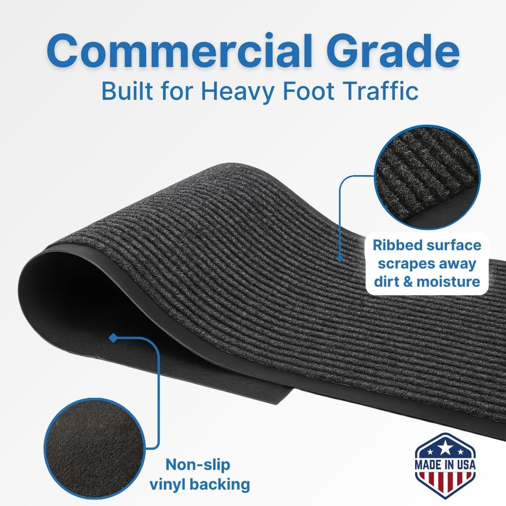 Consolidated Plastics Brush Dry Mat - Made in USA, Heavy-Duty Commercial DoorRug for Indoor/Outdoor Entryways, Non-Slip Backing for High-Traffic Areas (3' W x 5' L, Charcoal)