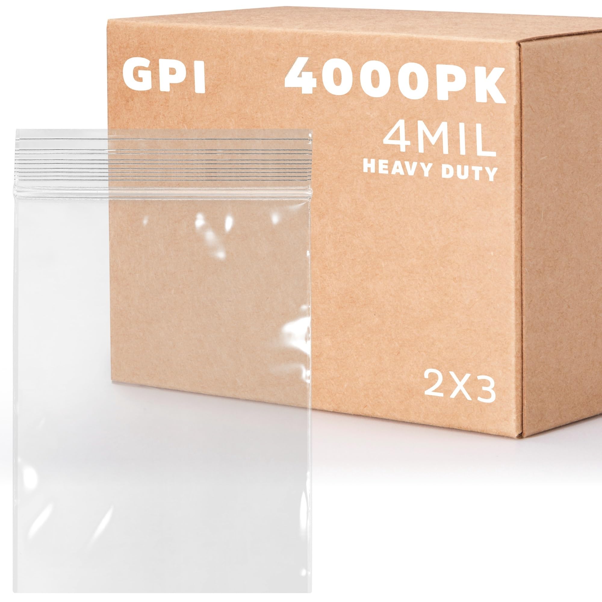 2" x 3" Small Reclosable Zip Bag - Heavy-duty 4 Mil, Bulk Case of 4,000 - Clear, Resealable Zip Top Lock for Storage & Packaging Food, Nuts, Bolts & Screws.