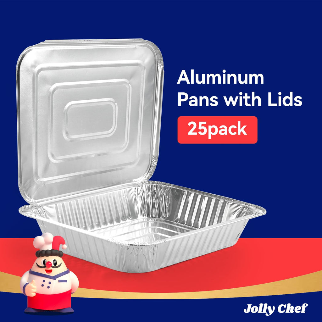 9x13 Aluminum Foil Pans with Lids (25 Pack) Disposable Tin Foil Pans