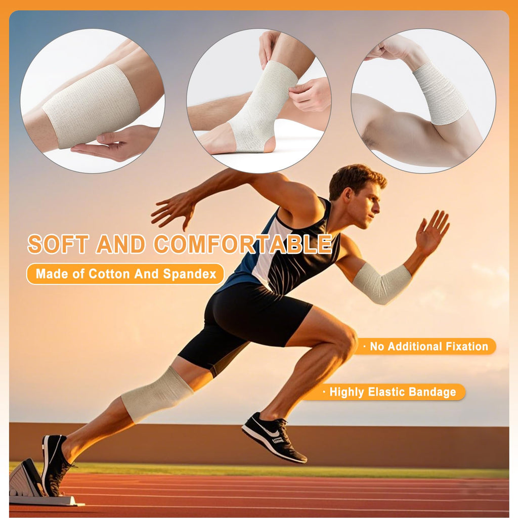 Carbou Elasticated Tubular Support Bandage 3.5" x 11 yd (Size E), Soft Stockinette Tubing for Legs, Arms, Knees, Thighs, Reusable Compression Support Bandage Roll for Joint Tissue